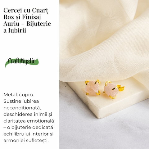 Bijuterie a Iubirii – Cercei cu Cuart Roz si Finisaj Auriu [2]