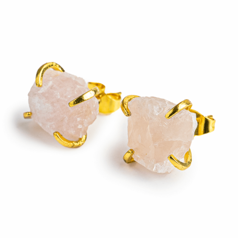 Pesti - Bijuterie a Iubirii – Cercei cu Cuart Roz si Finisaj Auriu