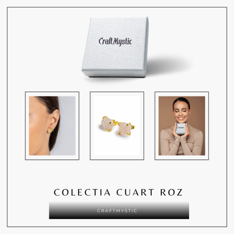 Bijuterie a Iubirii – Cercei cu Cuart Roz si Finisaj Auriu [7]