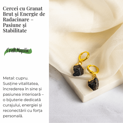 Cercei Aurii cu Granat Brut Natural – Energie si Vitalitate [2]