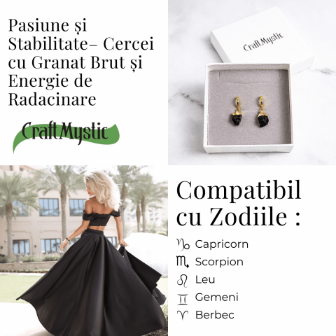 Cercei Aurii cu Granat Brut Natural – Energie si Vitalitate [4]