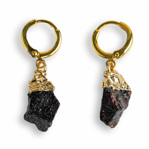 Prosperitate si Abundenta - Cercei Aurii cu Granat Brut Natural – Energie si Vitalitate