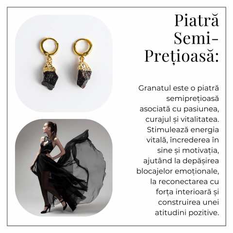 Cercei Aurii cu Granat Brut Natural – Energie si Vitalitate [5]