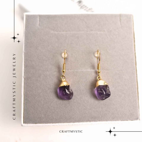 Cercei Aurii cu Ametist Rulat, Calm si Eleganta Naturala [5]