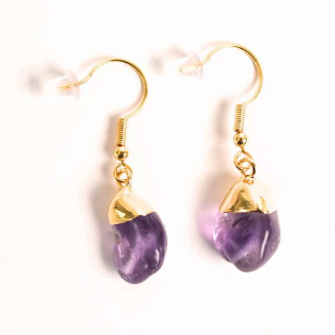 Cercei - Cercei Aurii cu Ametist Rulat, Calm si Eleganta Naturala