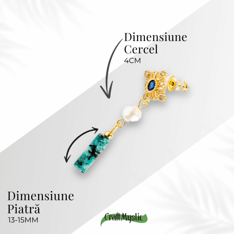 Cercei Aurii cu Perla Sintetica si Piatra de Ruby Zoisit – Eleganta si Echilibru Spiritual [3]