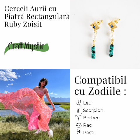 Cercei Aurii cu Perla Sintetica si Piatra de Ruby Zoisit – Eleganta si Echilibru Spiritual [4]