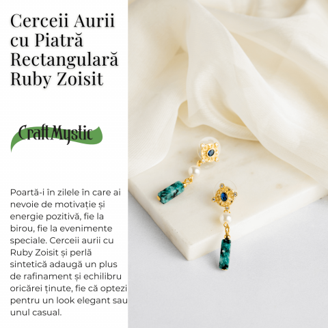 Cercei Aurii cu Perla Sintetica si Piatra de Ruby Zoisit – Eleganta si Echilibru Spiritual [2]