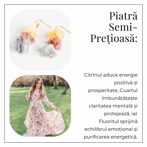 Cercei Aurii cu Citrin, Cuart Roz si Fluorit – Energie Pozitiva si Unicitate [5]