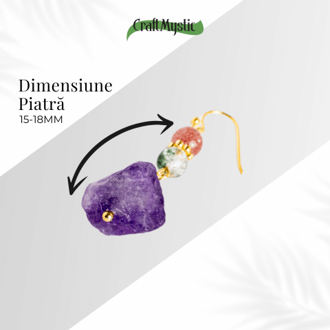 Cercei Aurii cu Ametist Brut, Cristal Capsuna si Green Phantom - Unici si Eleganti [3]