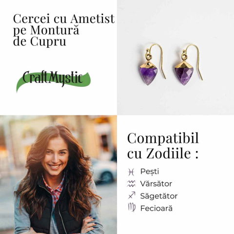 Cercei Aurii Eleganti cu Ametist Natural Fatetat – Eleganta si Protectie [4]
