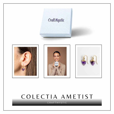 Cercei Aurii Eleganti cu Ametist Natural Fatetat – Eleganta si Protectie [6]