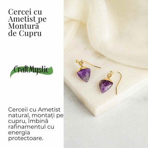Cercei Aurii Eleganti cu Ametist Natural Fatetat – Eleganta si Protectie [2]