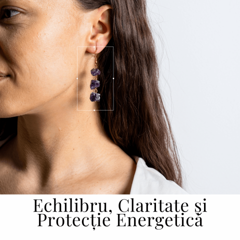 Cercei Aurii cu Triplu Piatra Ametist Brut Natural – Energie, Stil si Unicitate [1]