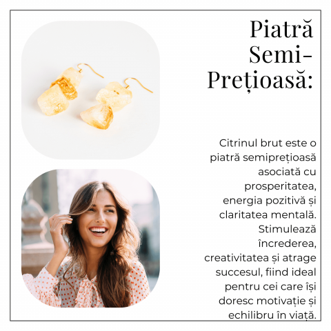 Cercei Aurii cu Triplu Piatra de Citrin Brut – Putere si Energie Pozitiva [5]