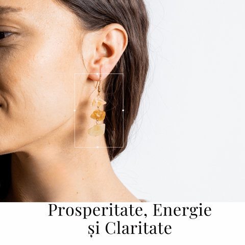 Cercei Aurii cu Triplu Piatra de Citrin Brut – Putere si Energie Pozitiva [1]