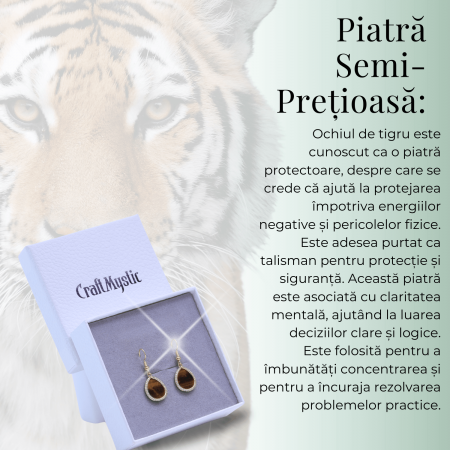 Cercei aurii ochi de tigru oval, pentru protectie si curaj [5]