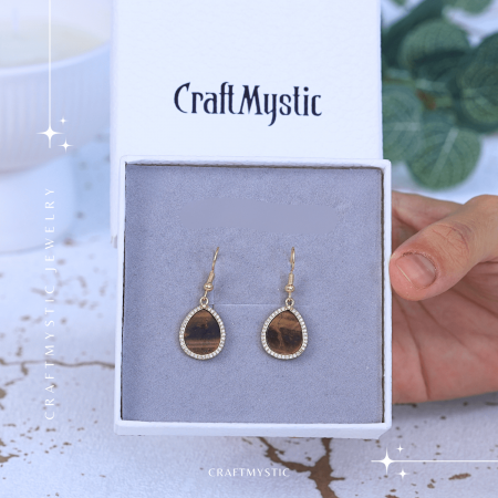 Cercei aurii ochi de tigru oval, pentru protectie si curaj [6]