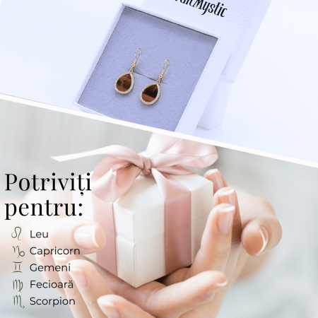 Cercei aurii ochi de tigru oval, pentru protectie si curaj [4]