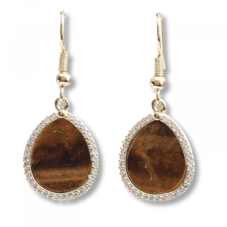 Cercei aurii ochi de tigru oval, pentru protectie si curaj