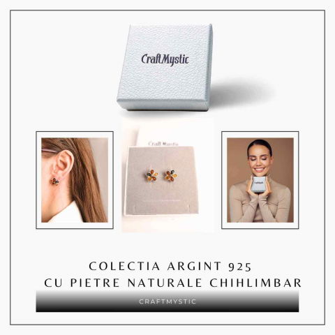 Cercei Argint 925 cu Chihlimbar Forma Floare - Eleganta si Protectie [5]