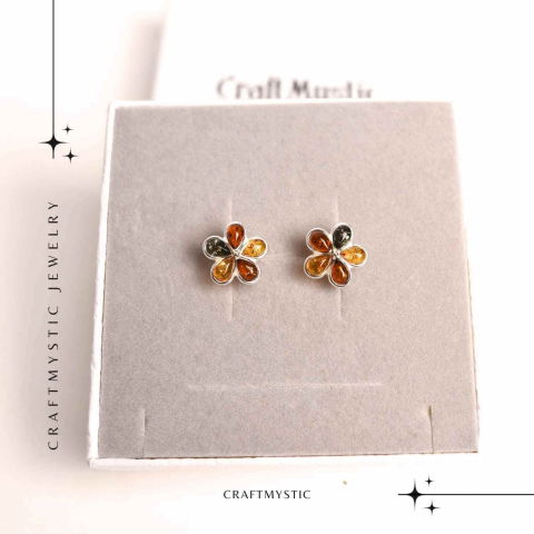 Cercei Argint 925 cu Chihlimbar Forma Floare - Eleganta si Protectie [6]