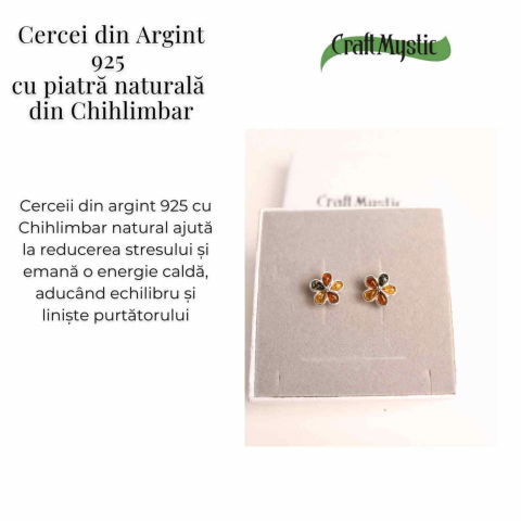 Cercei Argint 925 cu Chihlimbar Forma Floare - Eleganta si Protectie [4]