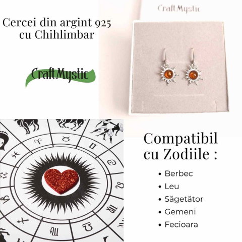 Cercei Argint 925 cu Chihlimbar Forma de Soare - Stralucire si Vitalitate [3]