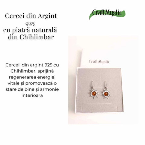 Cercei Argint 925 cu Chihlimbar Forma de Soare - Stralucire si Vitalitate [4]