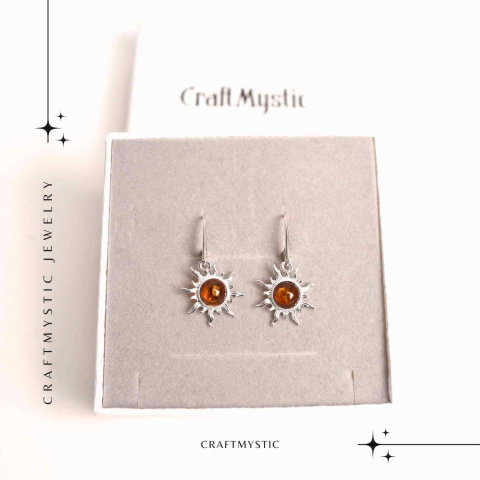 Cercei Argint 925 cu Chihlimbar Forma de Soare - Stralucire si Vitalitate [5]