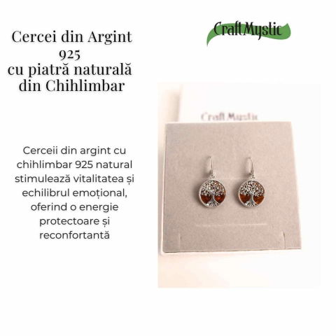 Cercei Argint 925 cu Chihlimbar si Arborele Vietii - Protectie si Armonie [4]