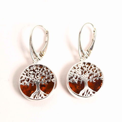 Creativitate si Inspiratie - Cercei Argint 925 cu Chihlimbar si Arborele Vietii - Protectie si Armonie