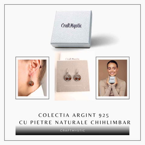 Cercei Argint 925 cu Chihlimbar si Arborele Vietii - Protectie si Armonie [5]