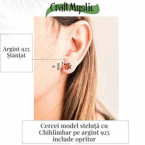 Cercei Steluta din argint 925 cu Chihlimbar Natural – Protectie si Eleganta [3]