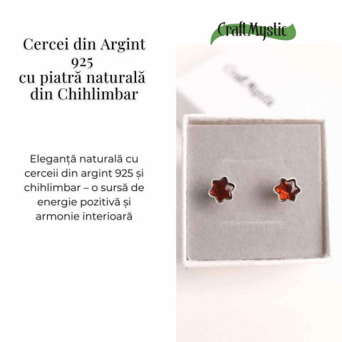 Cercei Steluta din argint 925 cu Chihlimbar Natural – Protectie si Eleganta [2]