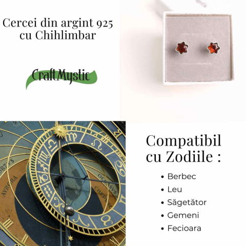 Cercei Steluta din argint 925 cu Chihlimbar Natural – Protectie si Eleganta [4]