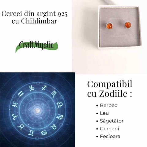 Cercei rotunzi argint 925 cu Chihlimbar Natural – Energie Pozitiva si Eleganta [4]