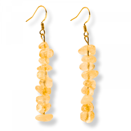 Cercei - Cercei Lungi cu Pietre Semipretioase de Citrin Natural si Elemente din Alama, Bijuterii Aurii pentru Femei