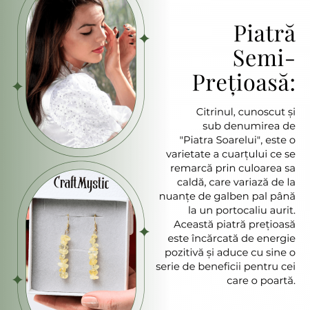 Cercei Lungi cu Pietre Semipretioase de Citrin Natural si Elemente din Alama, Bijuterii Aurii pentru Femei [6]