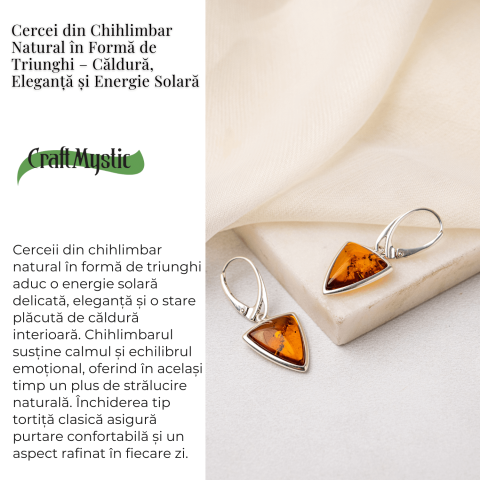 Cercei Argint 925 cu Chihlimbar Natural Triunghi – Protectie, Lumina si Echilibru [2]