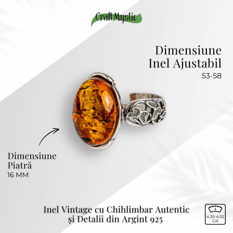 Talismanul linistii – Inel vintage cu chihlimbar si detalii din argint 925 [2]