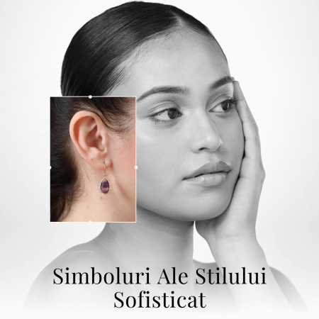 Cercei Aurii Eleganti cu Ametist Fatetat [4]