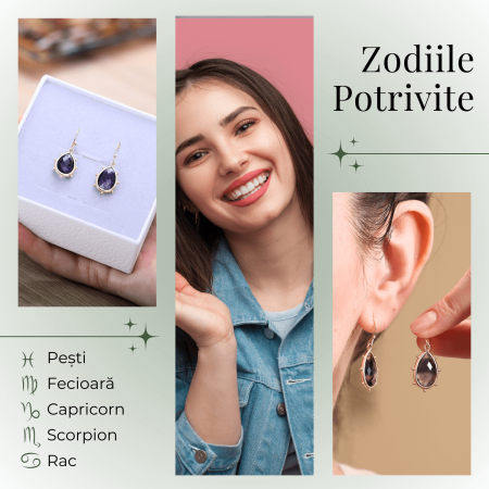 Cercei Aurii Eleganti cu Ametist Fatetat [3]