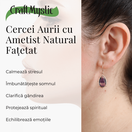 Cercei Aurii Eleganti cu Ametist Fatetat [5]