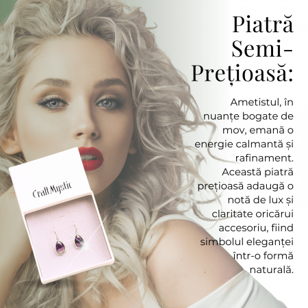 Cercei Aurii Eleganti cu Ametist Fatetat [7]