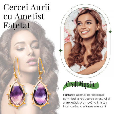 Cercei Aurii Eleganti cu Ametist Fatetat [2]