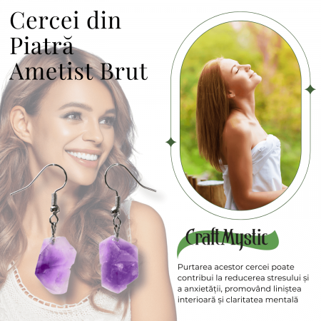 Cercei Argintii cu Ametist Natural Brut in Forma Neregulata [4]