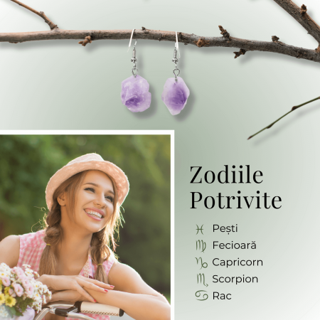 Cercei Argintii cu Ametist Natural Brut in Forma Neregulata [2]