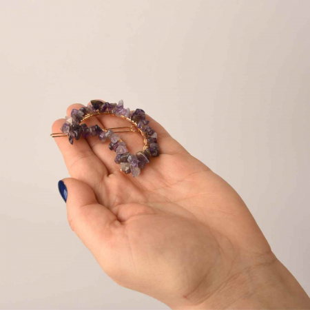 Cleme de par in forma de semiluna cu piatra naturala semipretioasa Ametist pentru un look chic si vibratii pozitive [3]