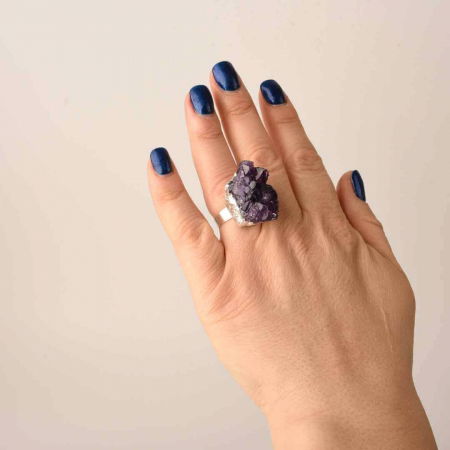 Inel ajustabil cu piatra naturala cluster Ametist [1]